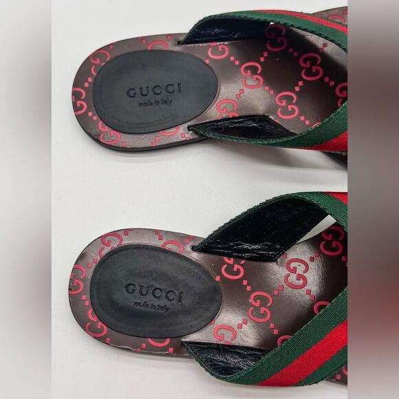 Gucci Kika GG Web Stripe Thong Sandals Black Red Flip Flop Flats EU 37 US 7 - Picture 3 of 9